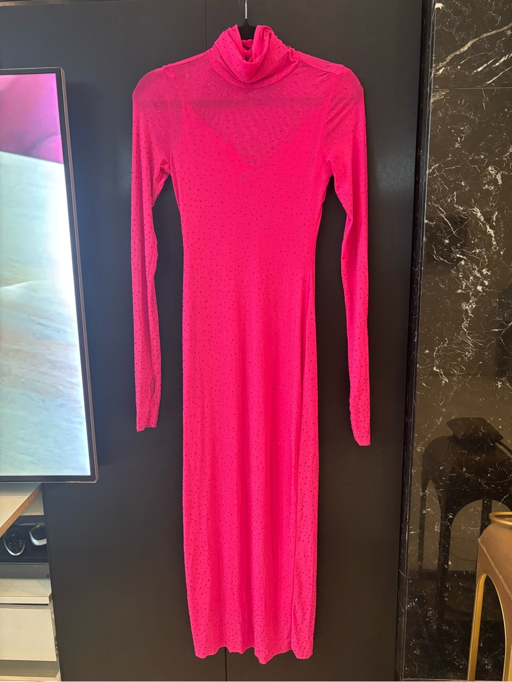 AFRM Hot Pink Long Sleeve Turtleneck Bodycon Dress - Picture 2 of 8